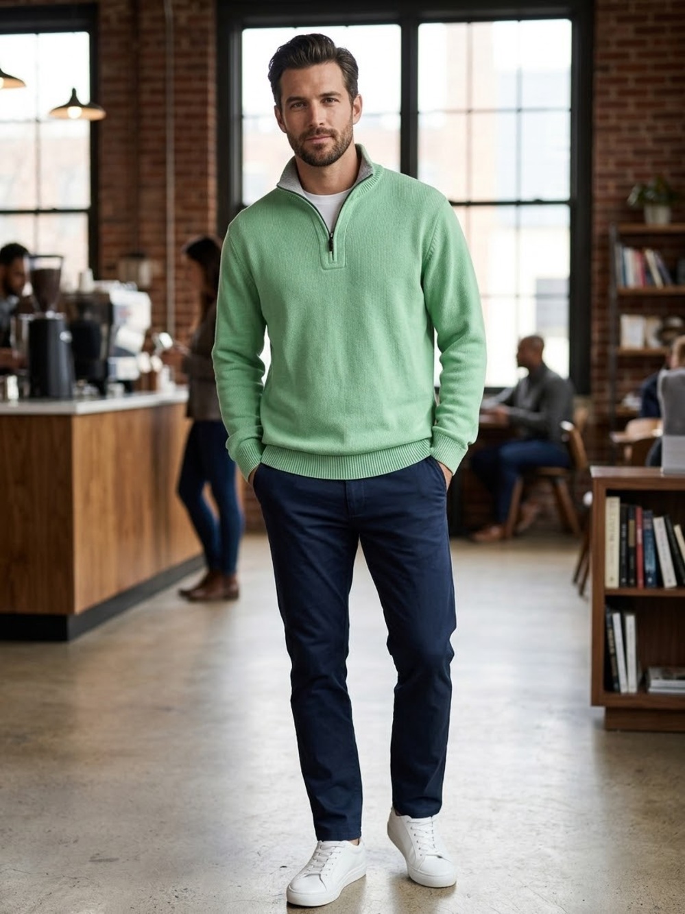 Tommy Bahama 1/4 Zip Reversible Preppy Green Knit Sweater Large.
